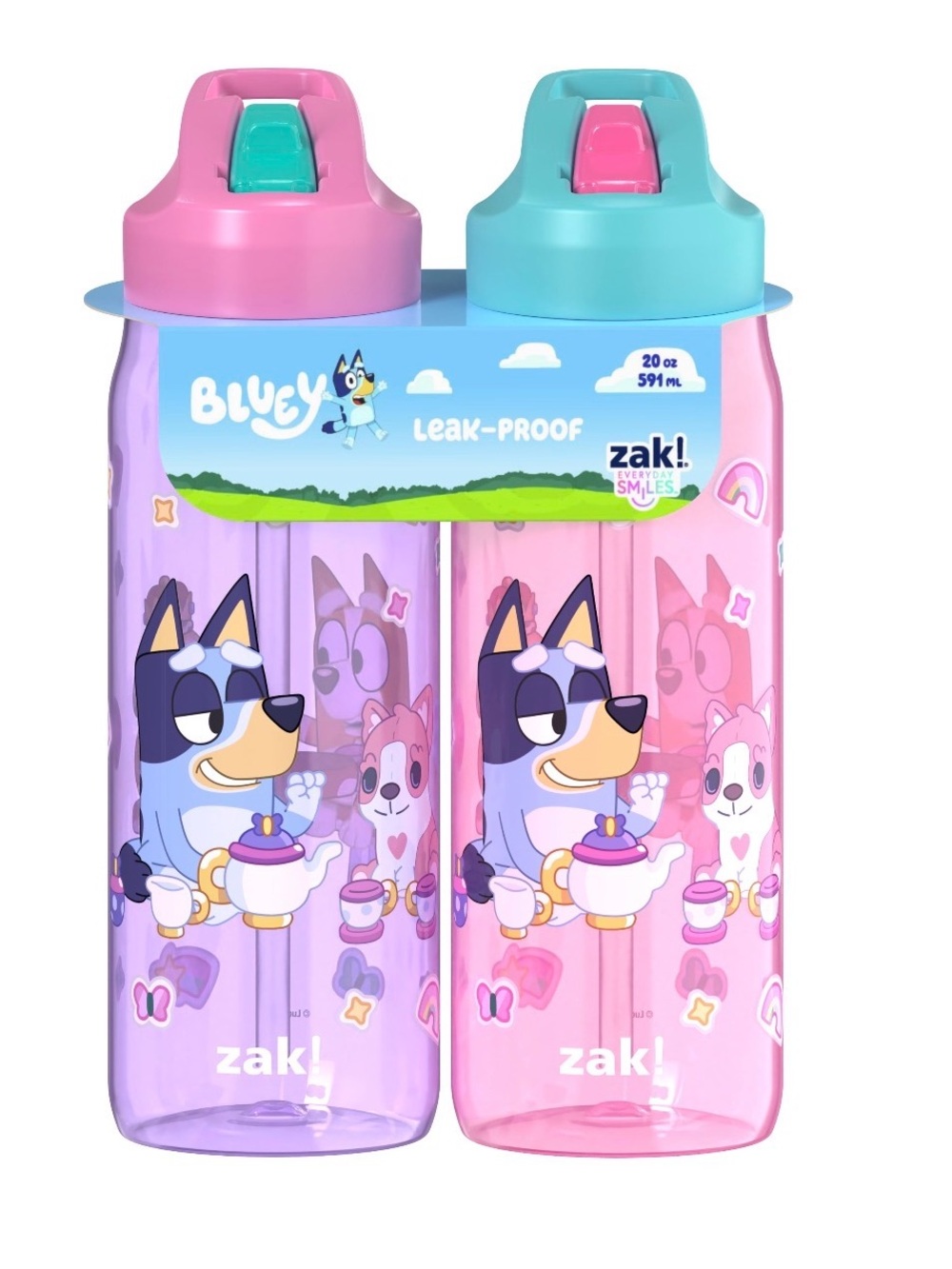 Zak Designs 2 Pack 20oz Bottle Bluey Purple/Pink